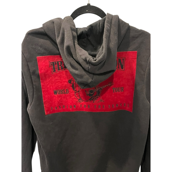 True Religion Graphic Logo Black Red Hoodie Size Medium Casual Full Zip Jacket - Picture 7 of 11